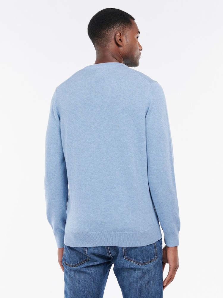 Barbour® Chambray Blue Mens 100% Cotton Pima Crew Neck Jumper - Image 2 of 4