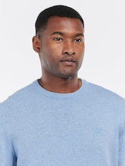 Barbour® Chambray Blue Mens 100% Cotton Pima Crew Neck Jumper - Image 3 of 4