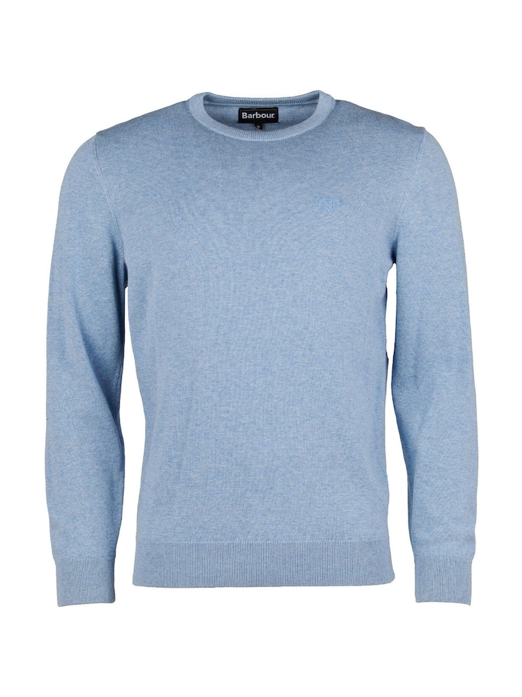 Barbour® Chambray Blue Mens 100% Cotton Pima Crew Neck Jumper - Image 4 of 4