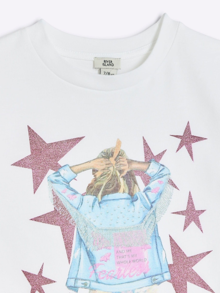 River Island White Graphic Star 100% Cotton T-Shirt - Image 2 of 3 River Island White Graphic Star 100% Cotton T-Shirt - Image 2 of 3
