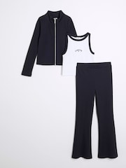River Island Blue Girls 100% Cotton Top and Kickflare Set 3 Piece - Image 1 of 5