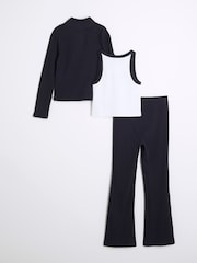 River Island Blue Girls 100% Cotton Top and Kickflare Set 3 Piece - Image 2 of 5