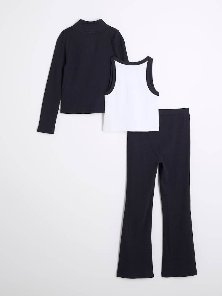 River Island Blue Girls 100% Cotton Top and Kickflare Set 3 Piece - Image 2 of 5