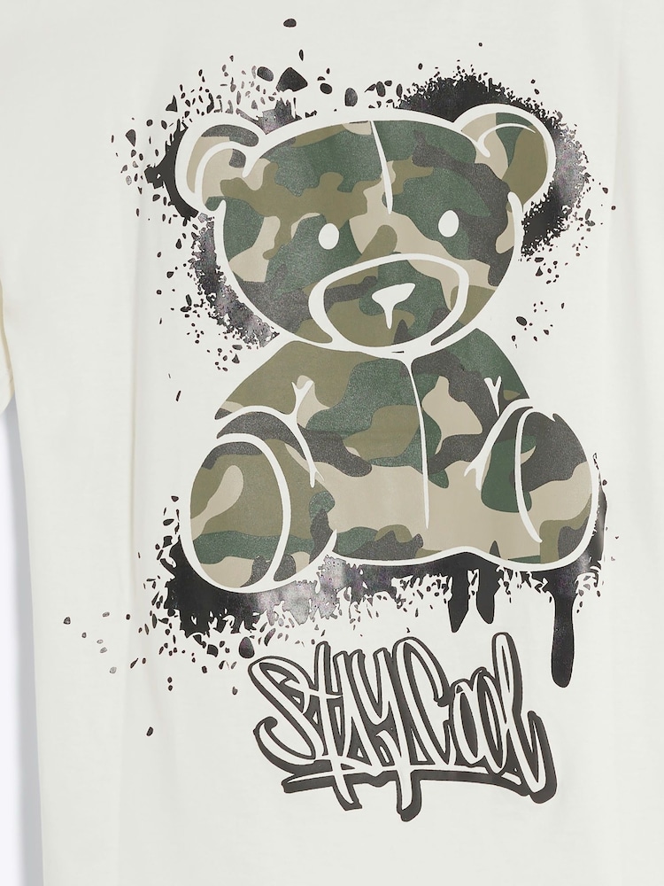 River Island White Boys Camo Bear Print 100% Cotton T-Shirt - Image 3 of 4