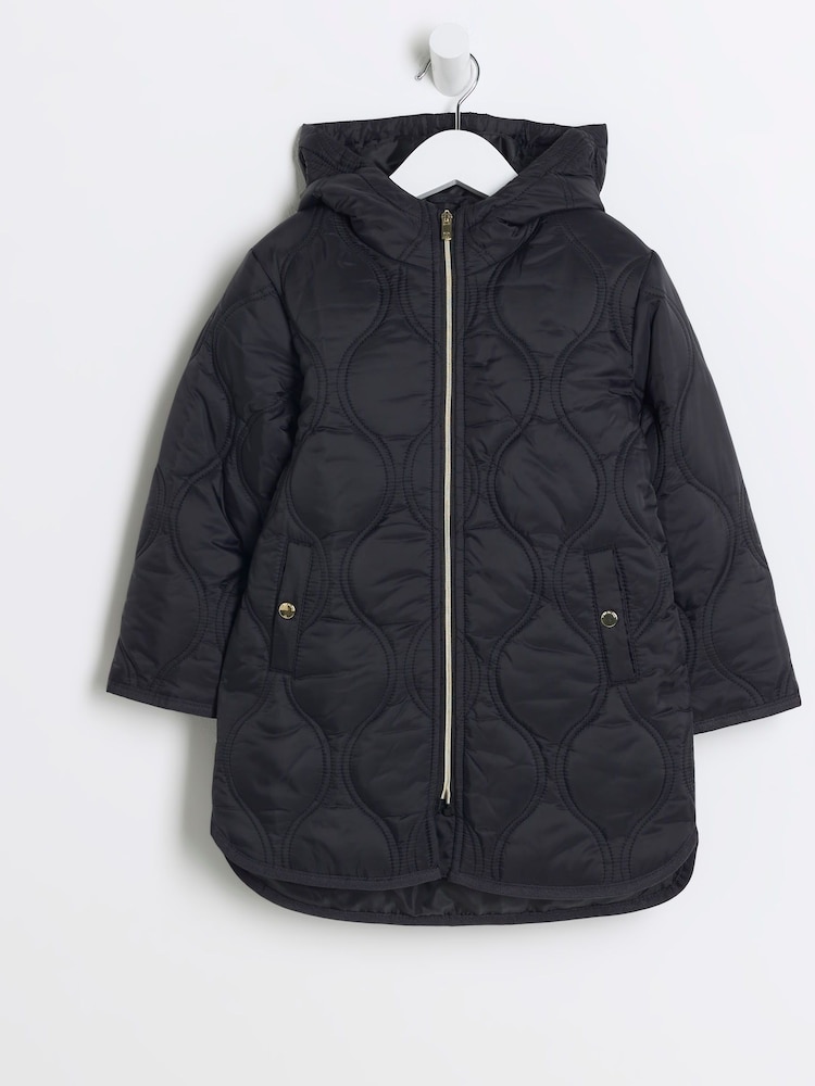 River Island – wattierter Mantel mit Kapuze für Mädchen - Bild 1 von 4