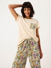 FatFace Natural Peacock Linen Blend T-Shirt - Image 1 of 5