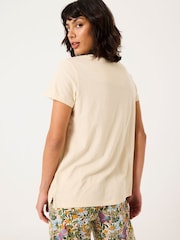 FatFace Natural Peacock Linen Blend T-Shirt - Image 2 of 5