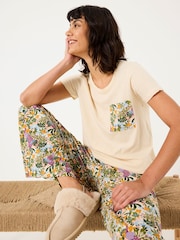 FatFace Natural Peacock Linen Blend T-Shirt - Image 3 of 5