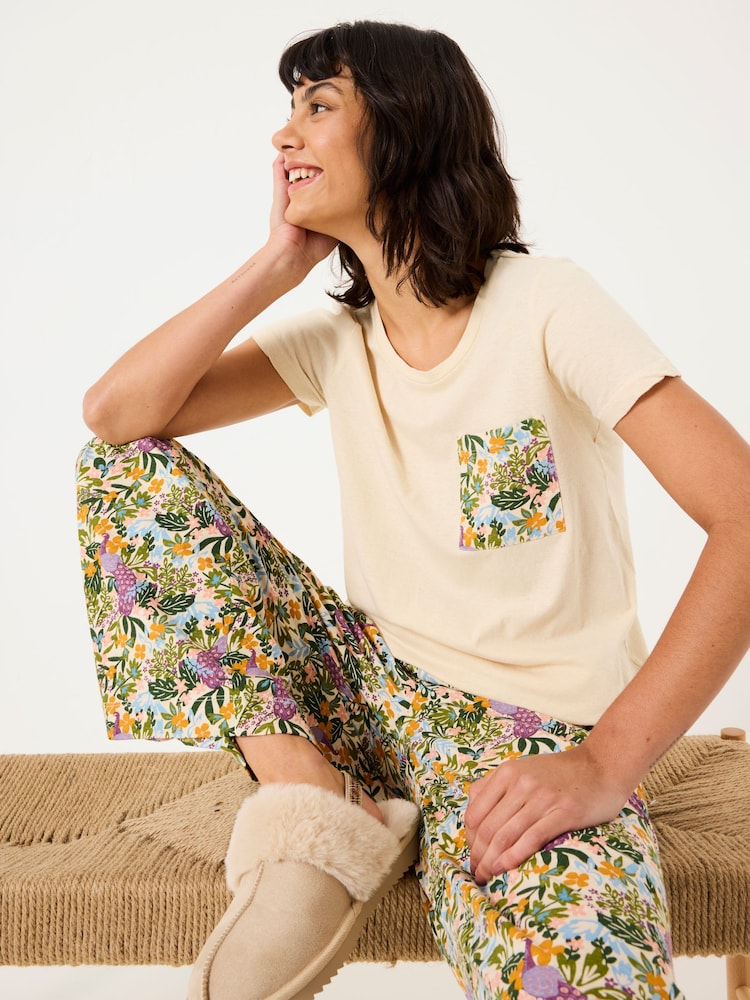 FatFace Natural Peacock Linen Blend T-Shirt - Image 3 of 5