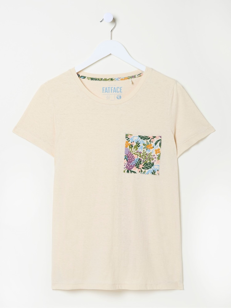 FatFace Natural Peacock Linen Blend T-Shirt - Image 5 of 5