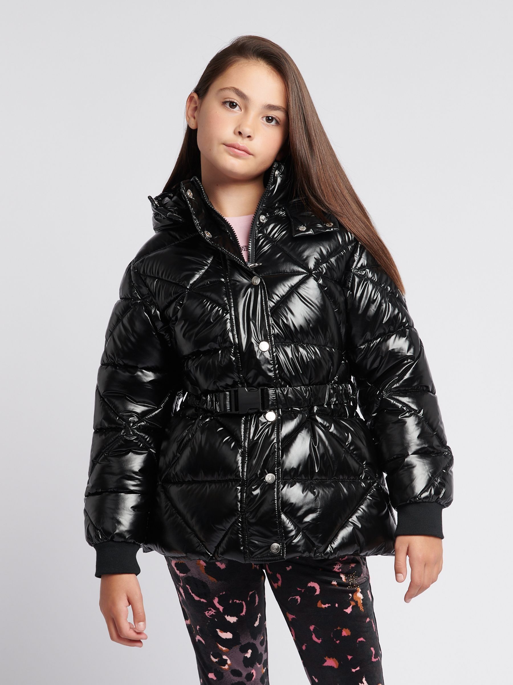 Girls black shine coat cheap