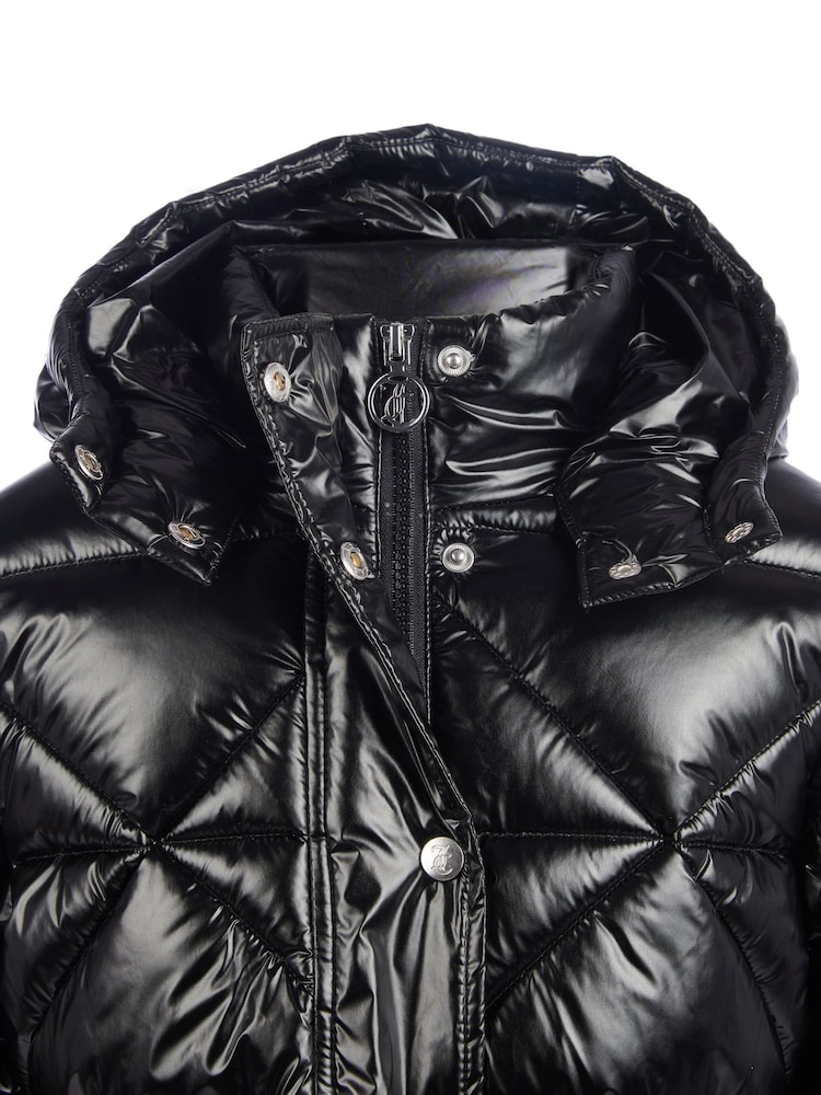 Juicy Couture Black High Shine Belted Mid Length Puffer Coat - Image 10 of 11