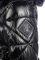Juicy Couture Black Girls High Shine Belted Mid Length Puffer Coat - Image 11 of 11
