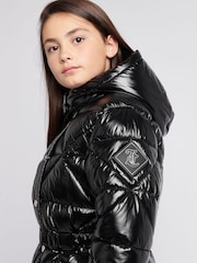 Juicy Couture Black Girls High Shine Belted Mid Length Puffer Coat - Image 2 of 11