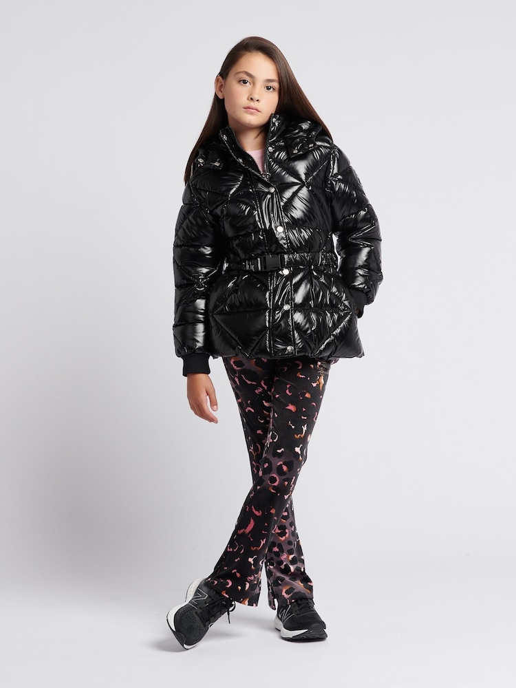 Juicy Couture Black High Shine Belted Mid Length Puffer Coat - Image 4 of 11