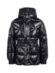 Juicy Couture Black Girls High Shine Belted Mid Length Puffer Coat - Image 7 of 11
