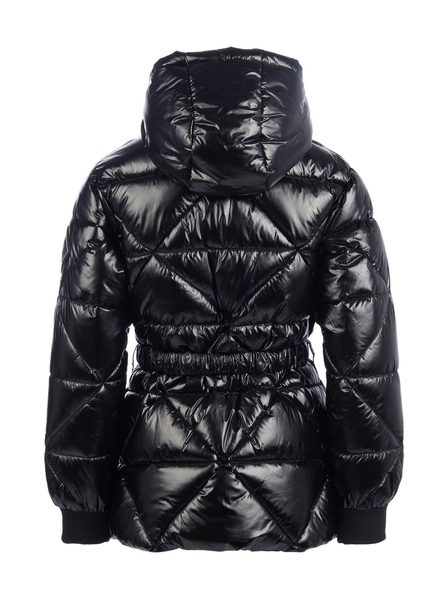 Oversized Drawstring-Waist Puffer Jacket - Black - Ladies