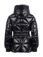 Juicy Couture Black Girls High Shine Belted Mid Length Puffer Coat - Image 8 of 11