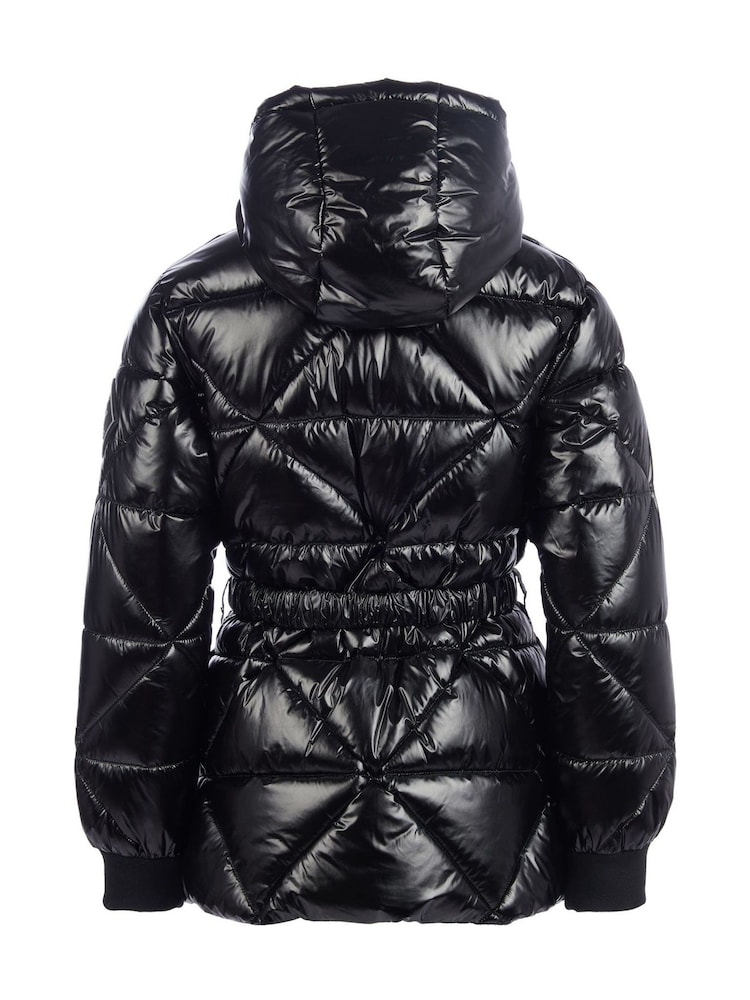 Juicy Couture Black High Shine Belted Mid Length Puffer Coat - Image 8 of 11