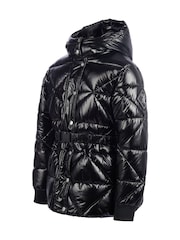 Juicy Couture Black Girls High Shine Belted Mid Length Puffer Coat - Image 9 of 11