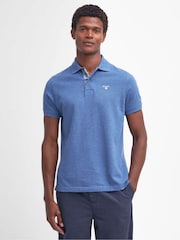 Barbour® Dark Chambray Marl 100% Cotton Classic Polo Shirt - Image 1 of 6