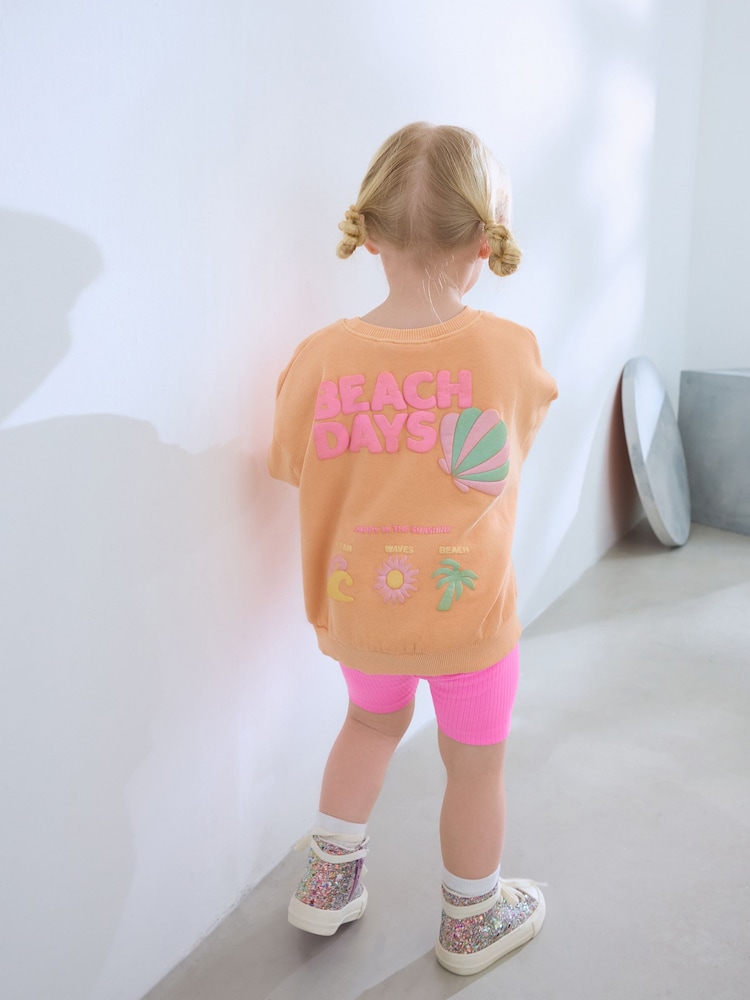 Peach Pink Beach Graphic Crew Sweatshirt & Shorts Set (3mths-7yrs) - Image 2 of 9