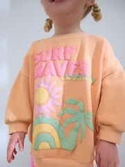 Peach Pink Beach Graphic Crew Sweatshirt & Shorts Set (3mths-7yrs) - Image 3 of 9