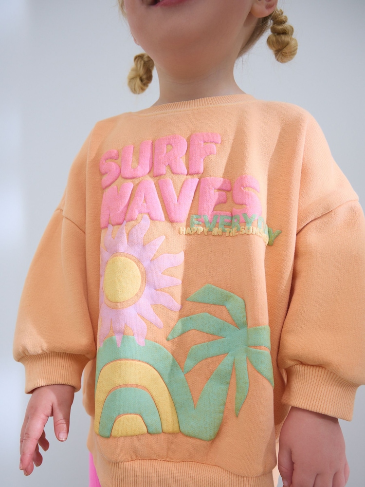 Peach Pink Beach Graphic Crew Sweatshirt & Shorts Set (3mths-7yrs) - Image 3 of 9