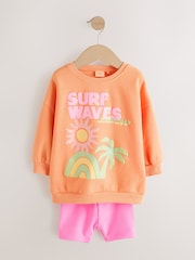 Peach Pink Beach Graphic Crew Sweatshirt & Shorts Set (3mths-7yrs) - Image 4 of 9