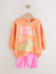 Peach Pink Beach Graphic Crew Sweatshirt & Shorts Set (3mths-7yrs) - Image 5 of 9