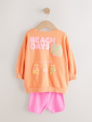 Peach Pink Beach Graphic Crew Sweatshirt & Shorts Set (3mths-7yrs) - Image 6 of 9