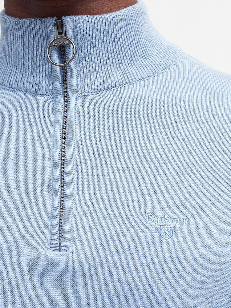 Barbour® Blue 100% Cotton Quarter Zip Jumper - Image 4 of 6