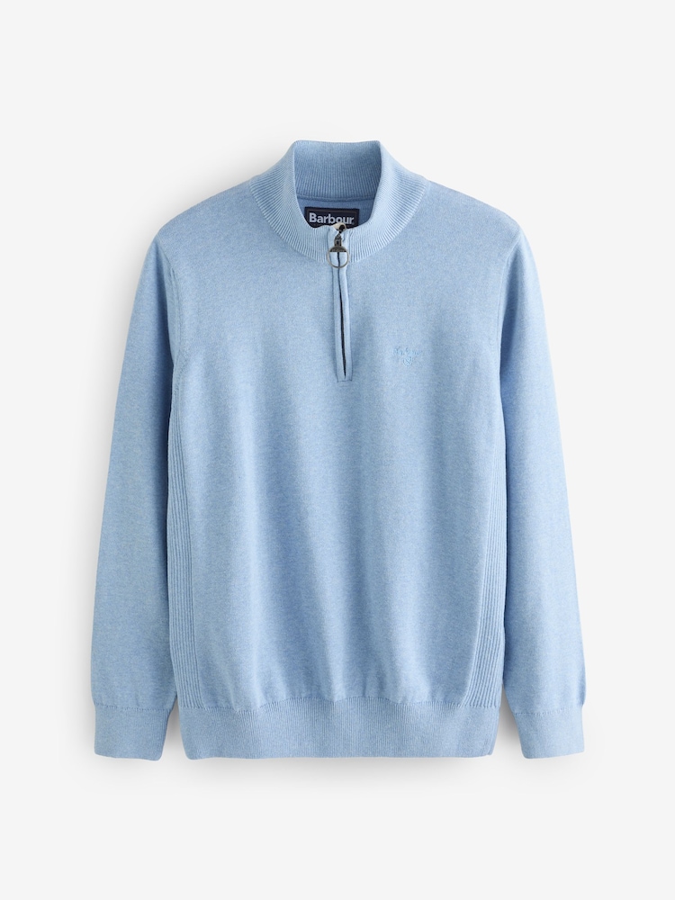 Barbour® Blue 100% Cotton Quarter Zip Jumper - Image 5 of 6