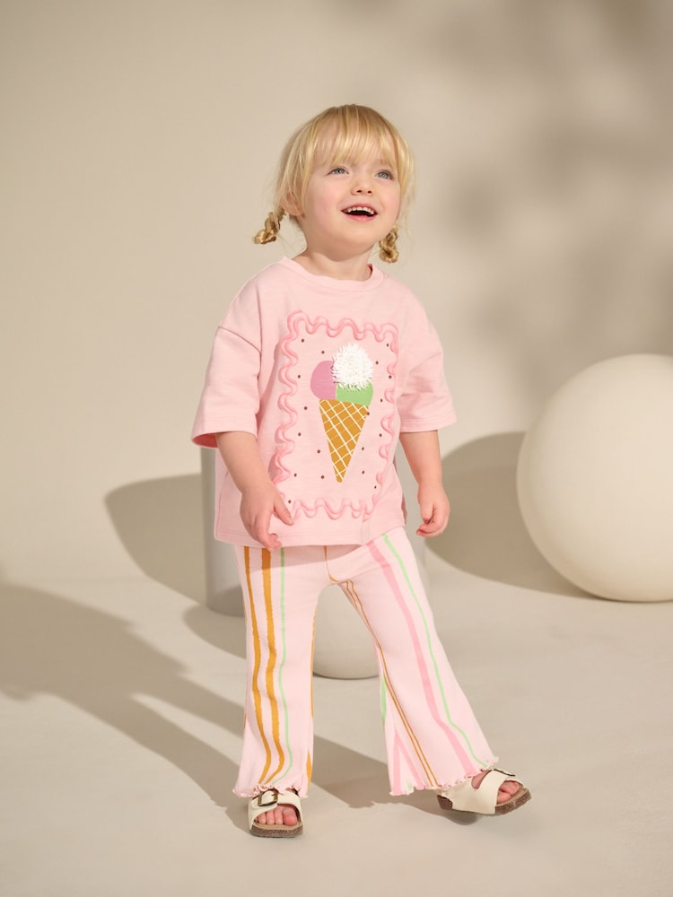 Pink Stripe Ice Cream Top & Flare Leggings Set (3mths-7yrs) - Image 1 of 9