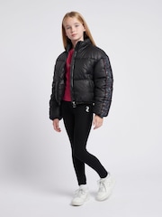 Juicy Couture Black Girls Label Diamante Stripe Puffer Coat - Image 2 of 10