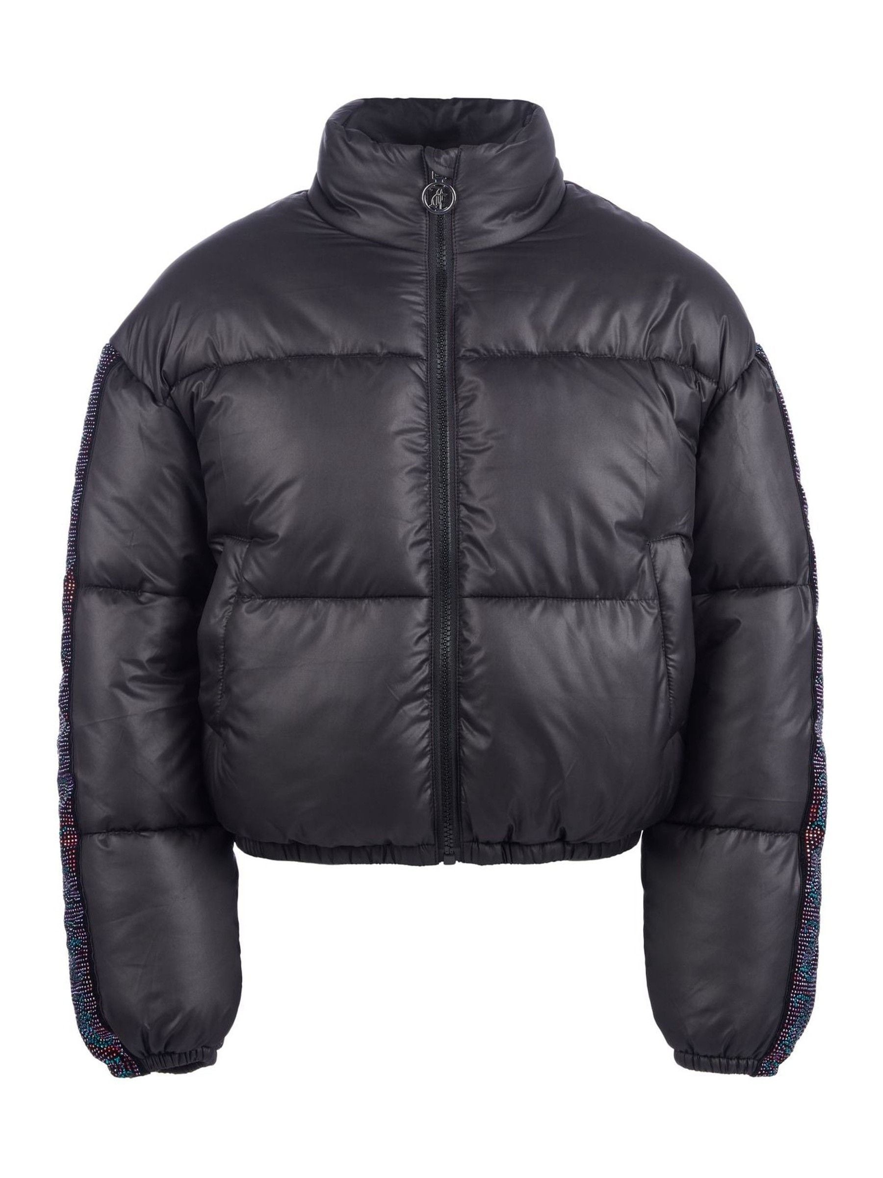 Juicy Couture Black Girls Label Diamante Stripe Puffer Coat