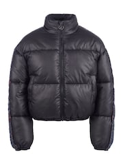 Juicy Couture Black Girls Label Diamante Stripe Puffer Coat - Image 6 of 10