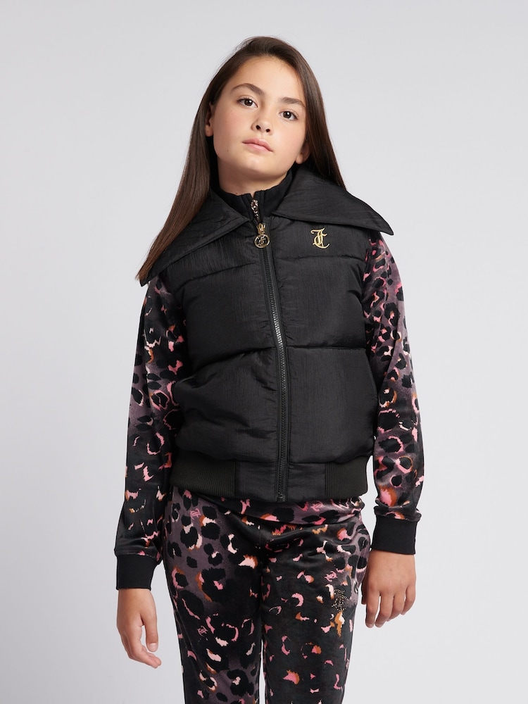 Juicy Couture Black Girls Diamante Collar Gilet - Image 1 of 10