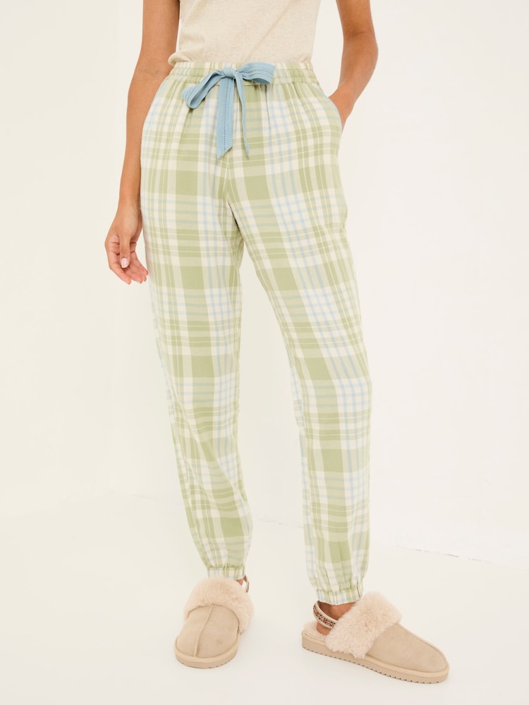FatFace Cora Green 100% Cotton Check Pyjama Bottoms - Image 1 of 6