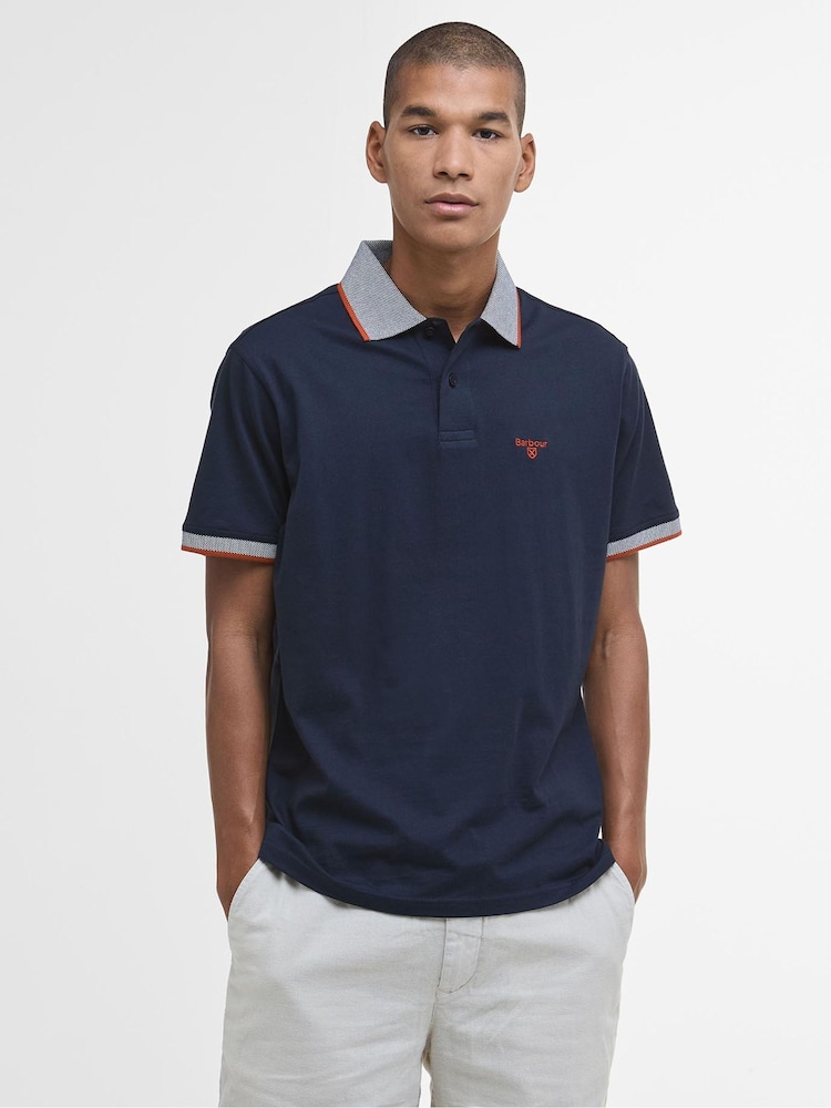 Barbour® Navy/Red Cornsay 100% Cotton Polo Shirt - Image 1 of 6