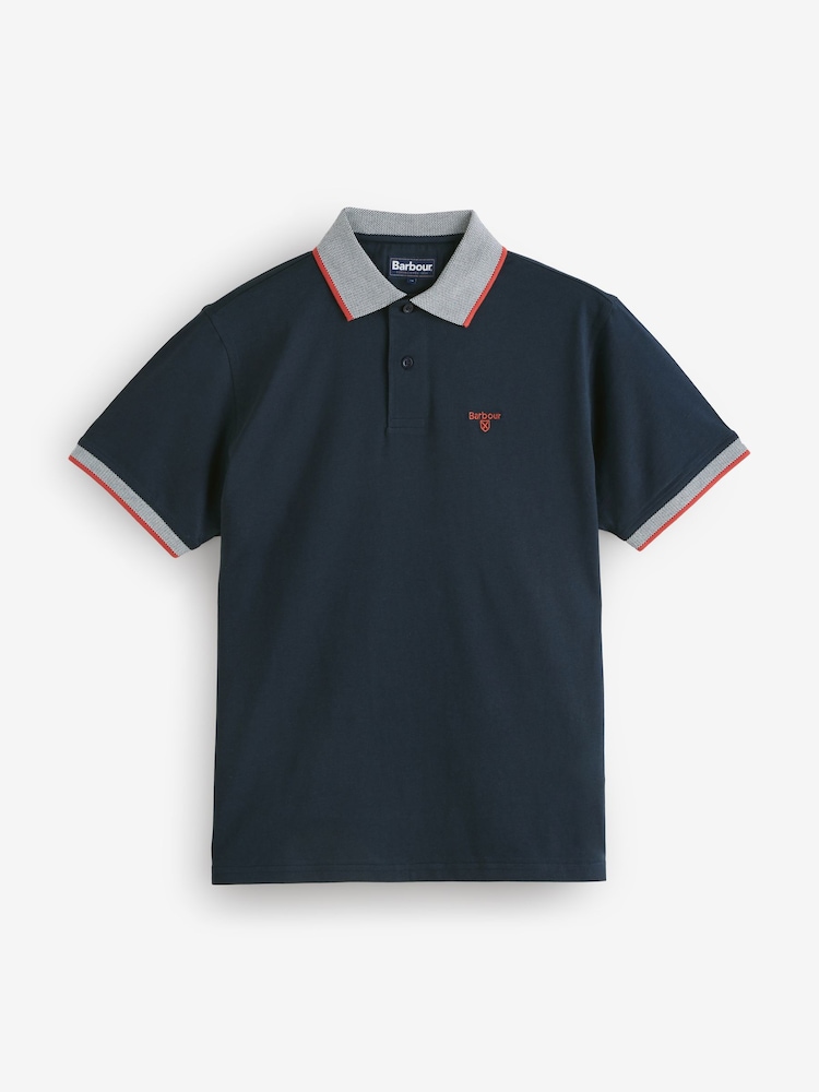 Barbour® Navy/Red Cornsay 100% Cotton Polo Shirt - Image 6 of 6
