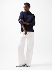 French Connection Blue Keya Popcorn Knit Mozart 100% Cotton Jumper - Image 1 of 4