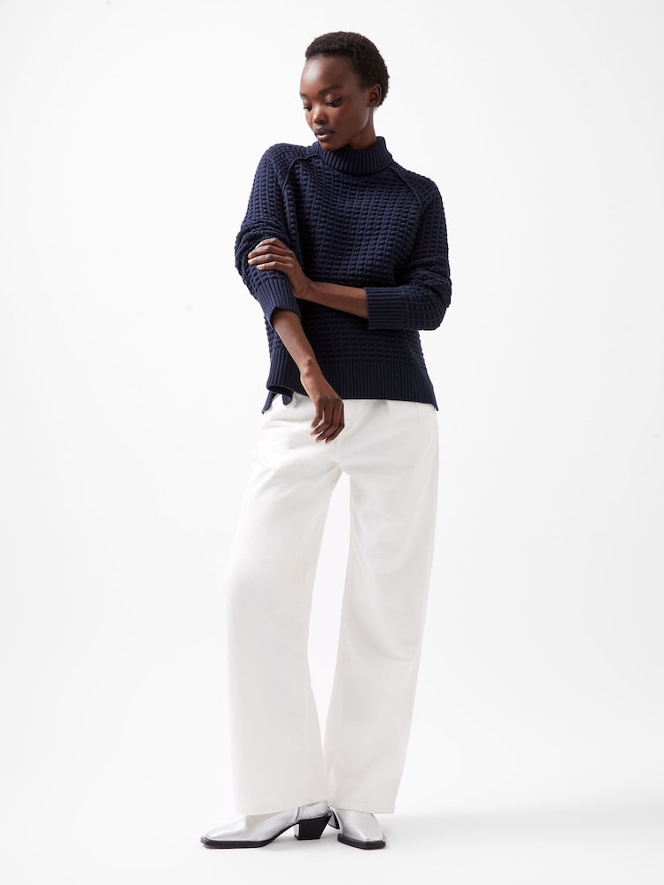 French Connection Blue Keya Popcorn Knit Mozart 100% Cotton Jumper - Image 1 of 4