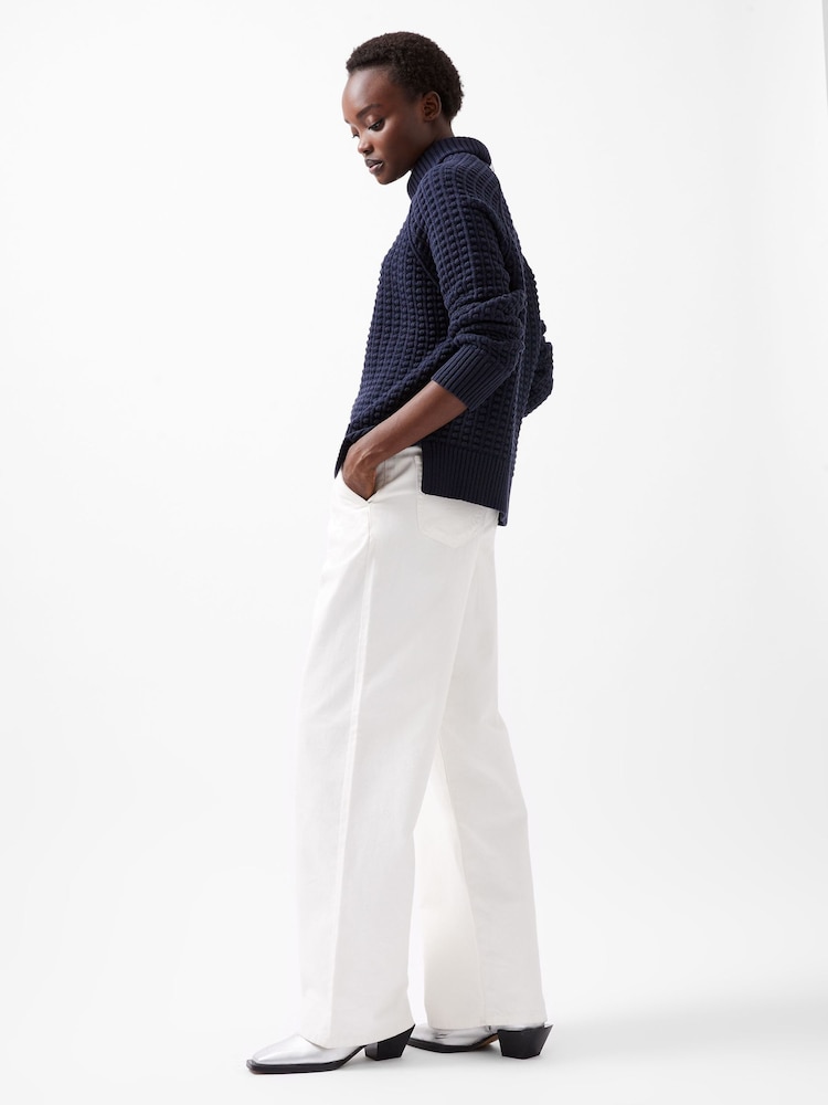 French Connection Blue Keya Popcorn Knit Mozart 100% Cotton Jumper - Image 2 of 4