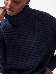 French Connection Blue Keya Popcorn Knit Mozart 100% Cotton Jumper - Image 3 of 4