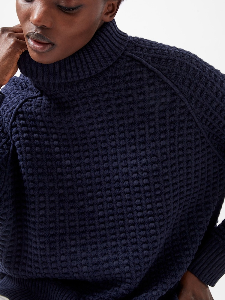 French Connection Blue Keya Popcorn Knit Mozart 100% Cotton Jumper - Image 3 of 4