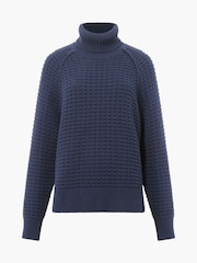 French Connection Blue Keya Popcorn Knit Mozart 100% Cotton Jumper - Image 4 of 4