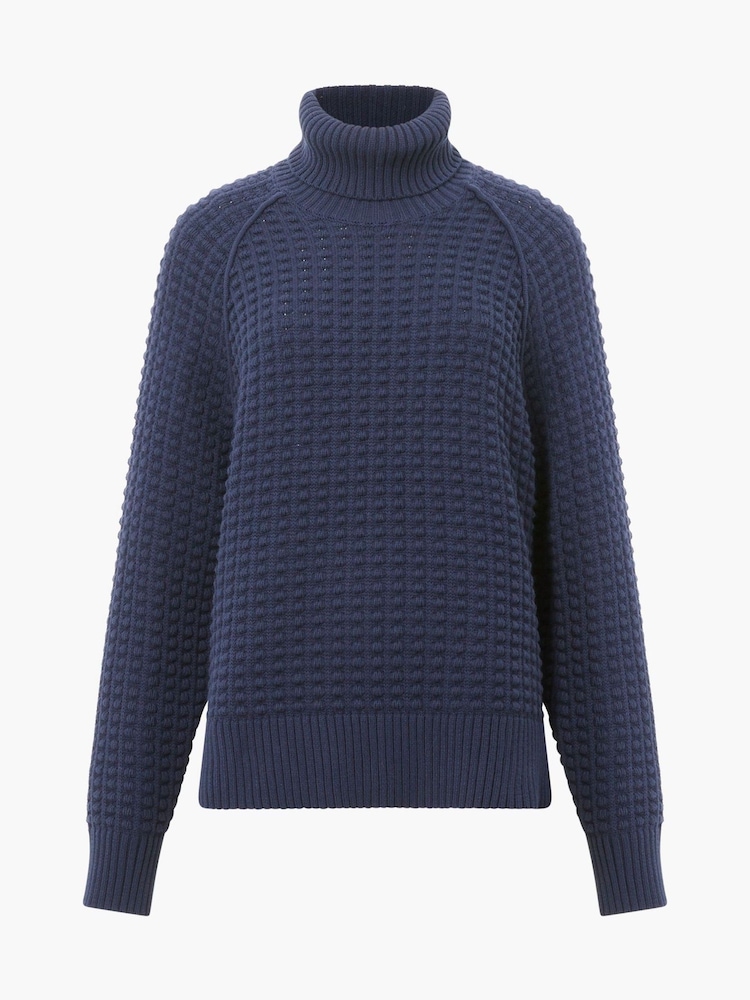 French Connection Blue Keya Popcorn Knit Mozart 100% Cotton Jumper - Image 4 of 4
