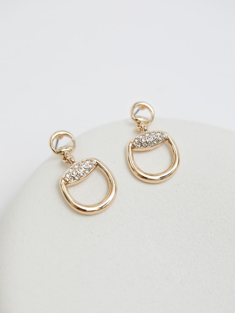 Jon Richard Gold Tone Crystal Snaffle Drop Earrings - Image 1 of 3 Jon Richard Gold Tone Crystal Snaffle Drop Earrings - Image 1 of 3