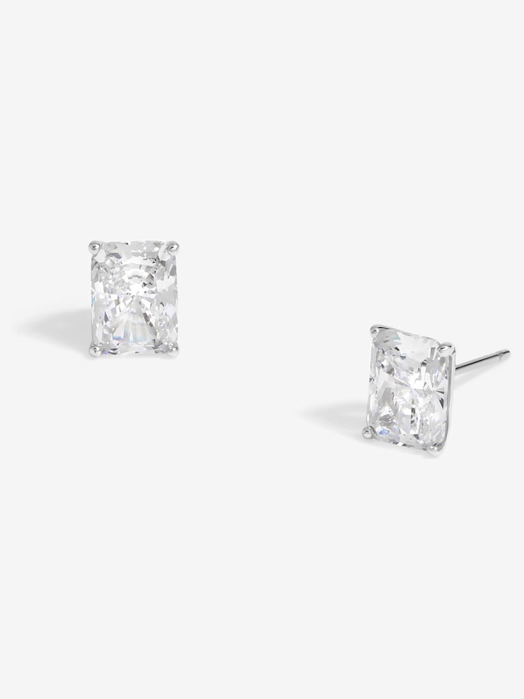 Jon Richard Silver Tone Cubic Zirconia Emerald Cut Stud Earrings - Image 1 of 2